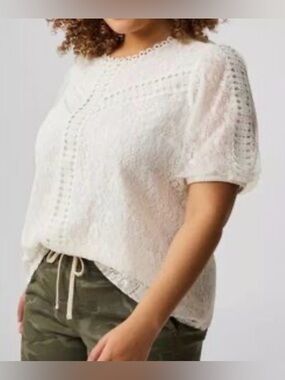 Torrid Women’s LACE PUFF SHORT SLEEVE BLOUSE CLOUD DANCER Sz 4X White